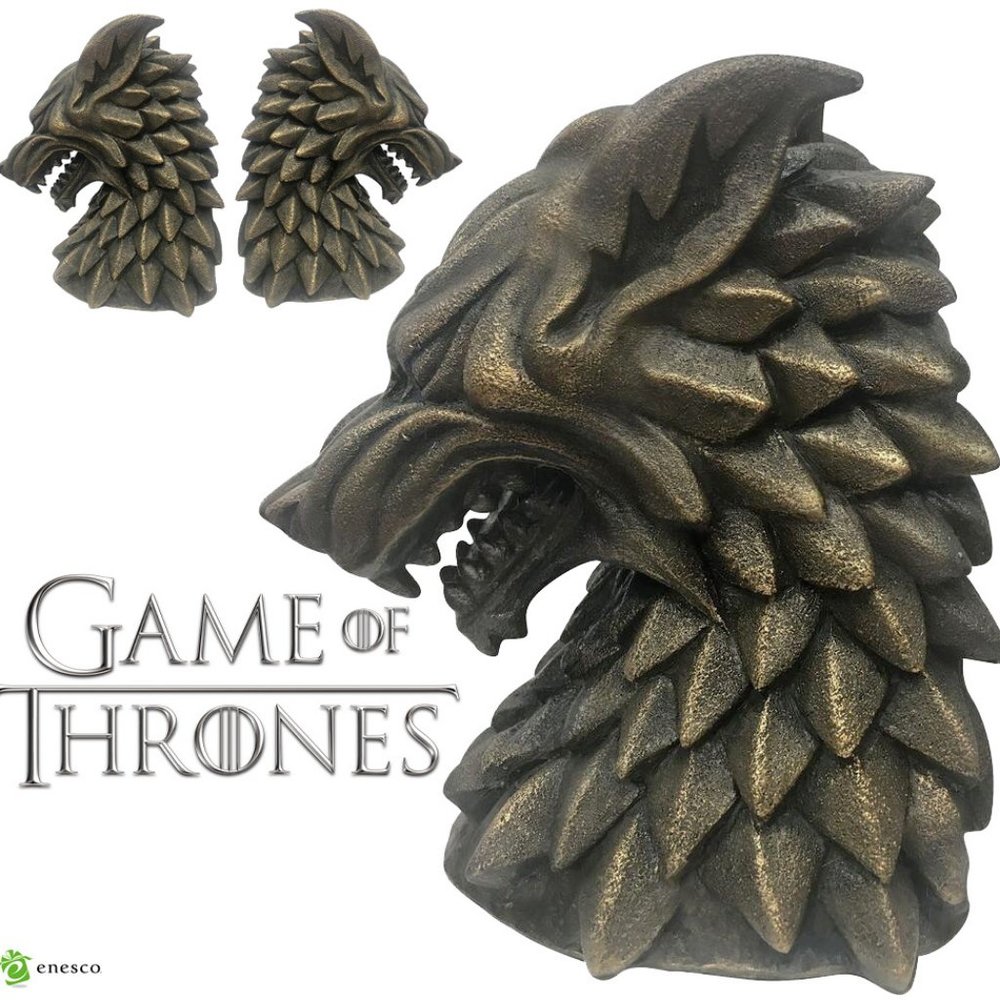 Game of Thrones House of Stark Direwolf Sigil Dragon Bookends, New In Box!